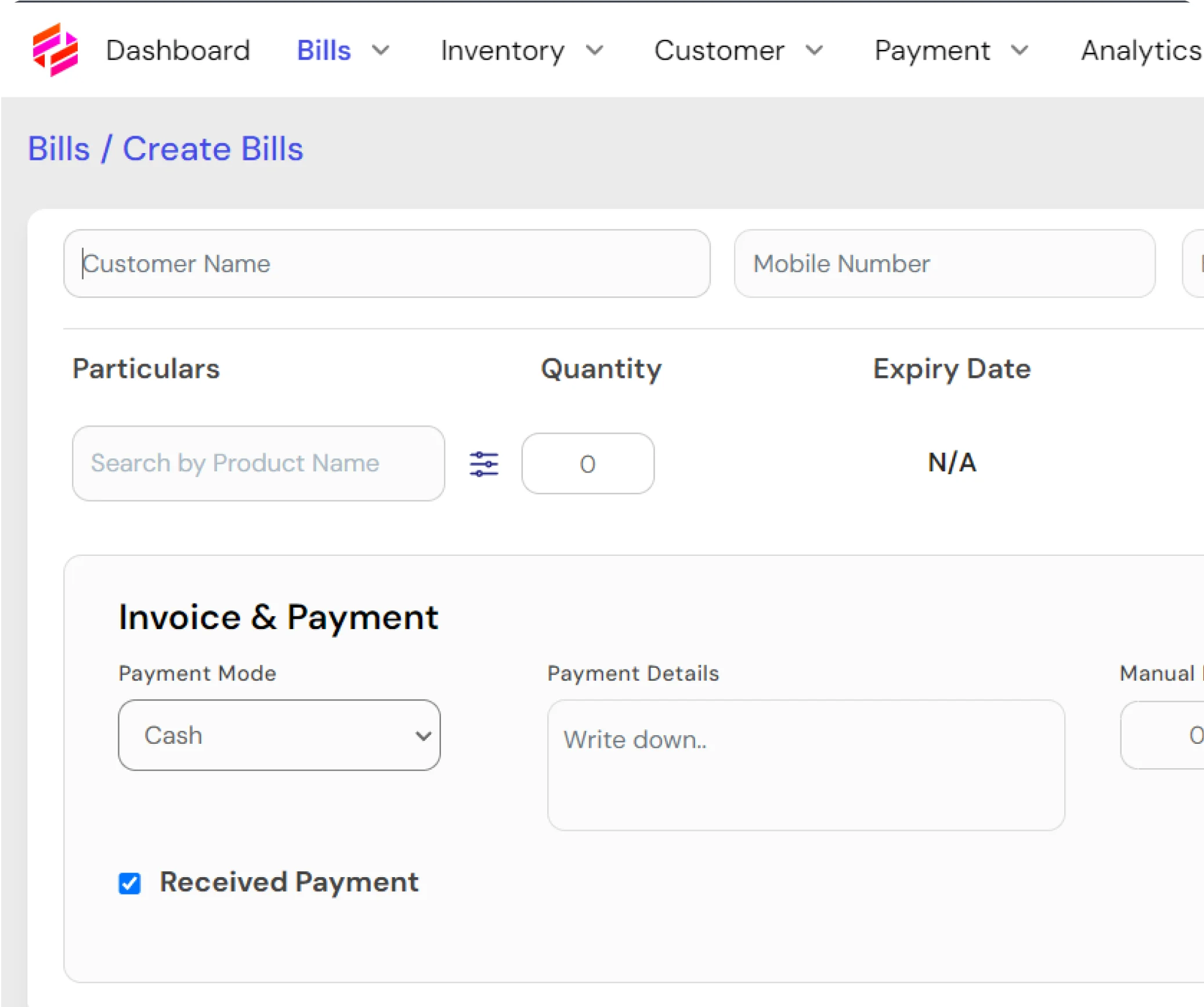 Billing dashboard